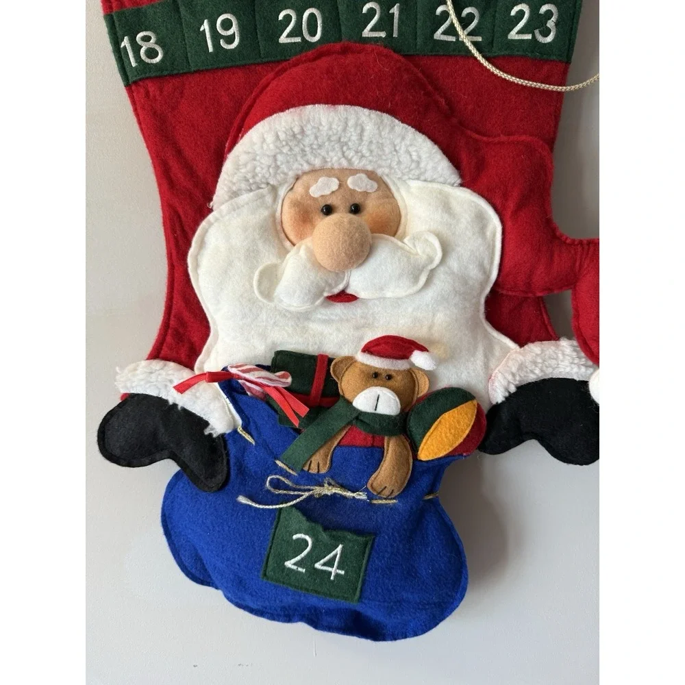 Vintage Advent Calendar Countdown Christmas Wall Hanging Santa's Bag 32